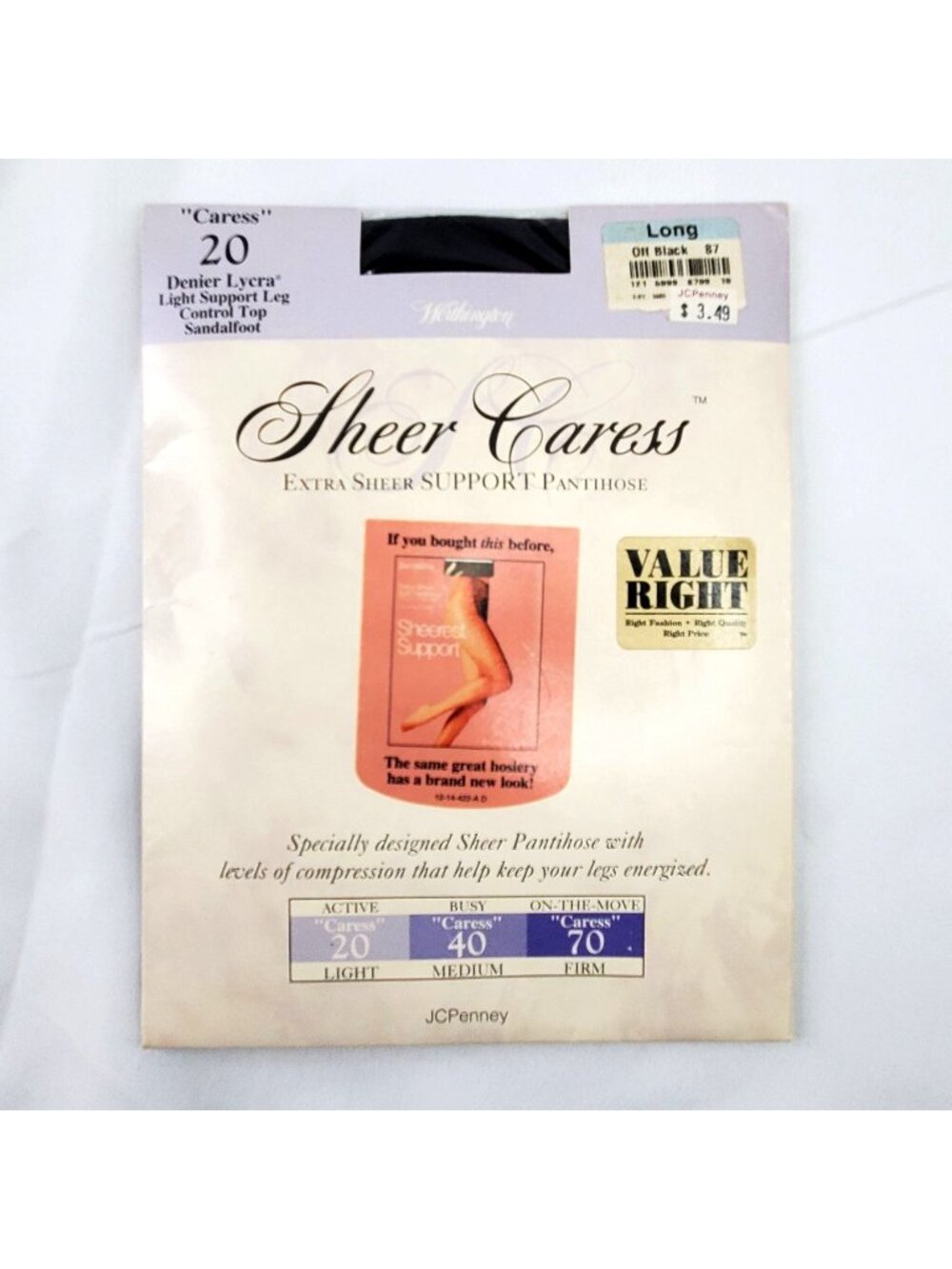 VTG Sheer Caress Extra Sheer Support Pantyhose 20 Denier Long Off Black